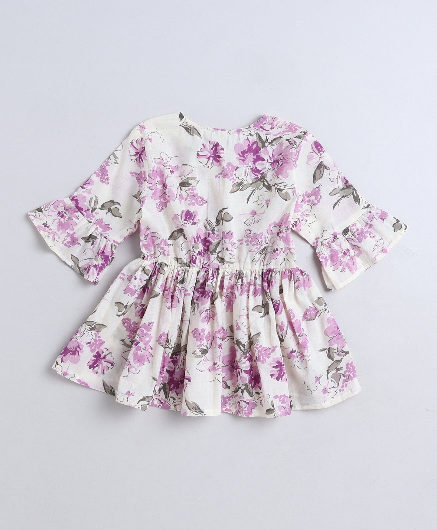 The Magic Wand Cotton Woven Three Fourth Sleeves Floral Printed Top White