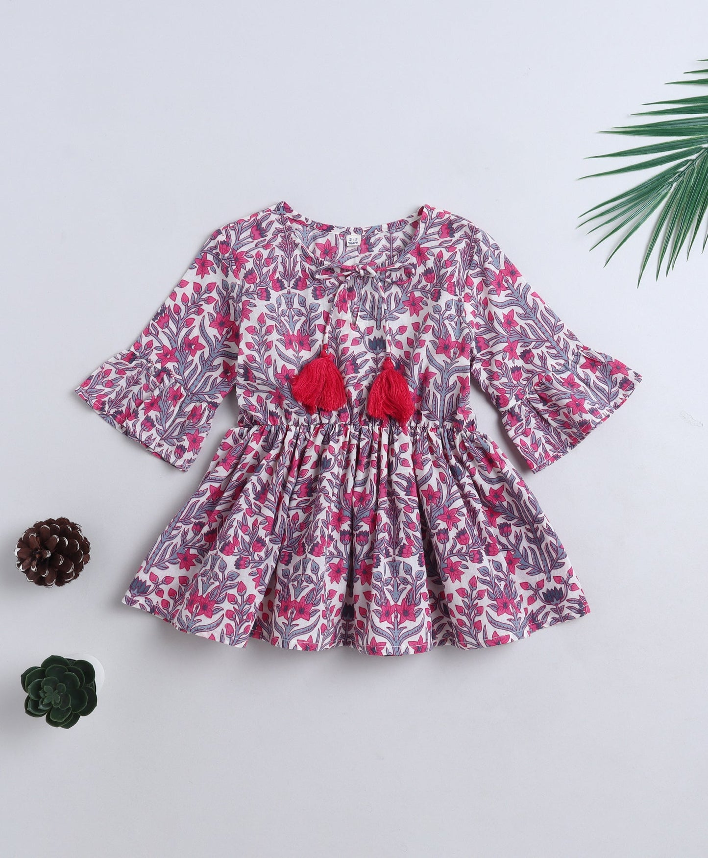 Cotton Woven Three Fourth Sleeves Floral Printed Top- Lavender