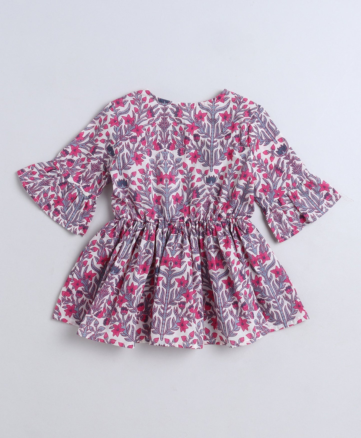 Cotton Woven Three Fourth Sleeves Floral Printed Top- Lavender