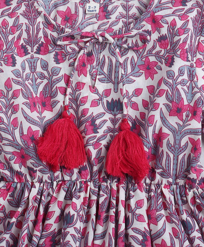 Cotton Woven Three Fourth Sleeves Floral Printed Top- Lavender