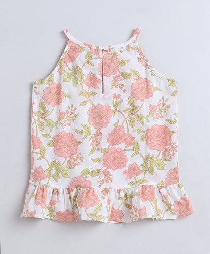 Cotton Woven Incut Floral Printed Top - Off White