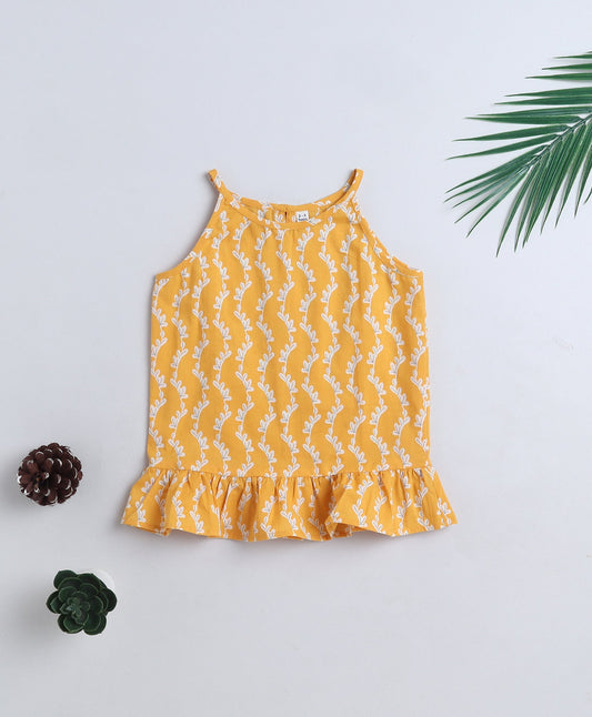Cotton Woven Incut Floral Printed Top - Yellow