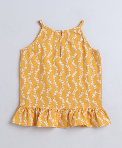 Cotton Woven Incut Floral Printed Top - Yellow