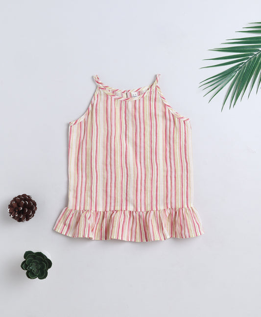 The Magic Wand Cotton Woven Incut Stripe Printed Top  Pink