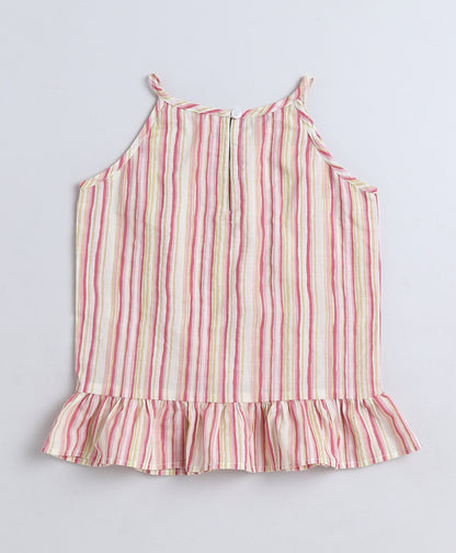 The Magic Wand Cotton Woven Incut Stripe Printed Top  Pink