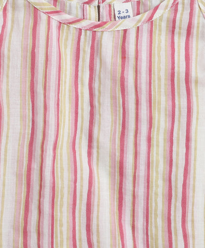 The Magic Wand Cotton Woven Incut Stripe Printed Top  Pink