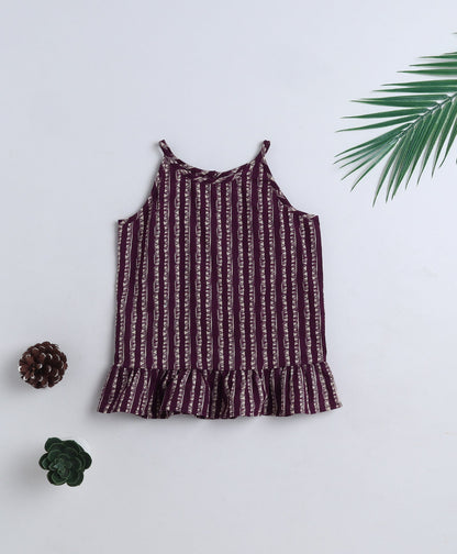 Cotton Woven Incut Stripe Printed Top - Navy Blue