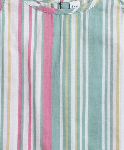 The Magic Wand Cotton Woven Incut Stripe Printed Top  Green