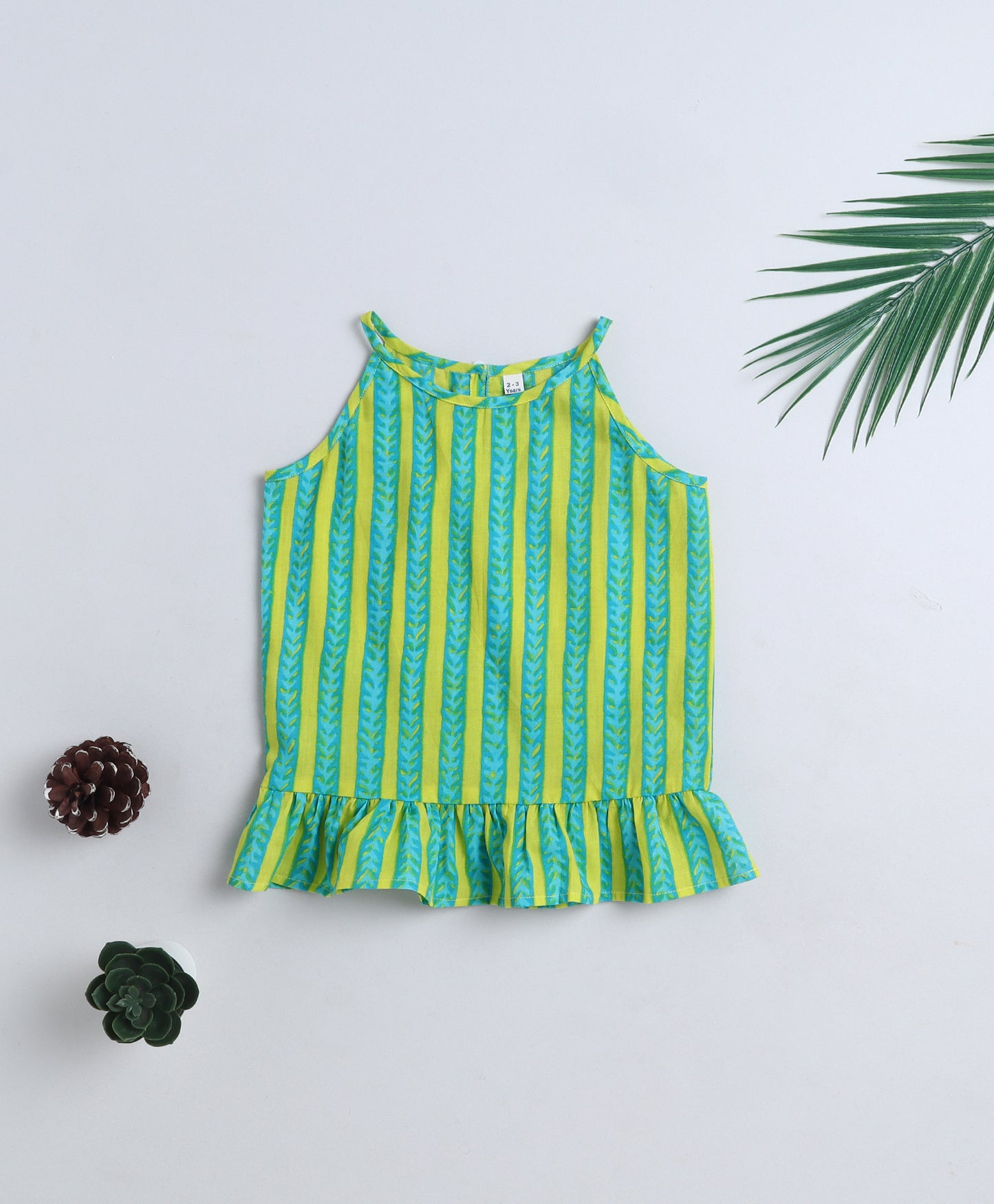 The Magic Wand Cotton Woven Incut Stripe Printed Top  Green