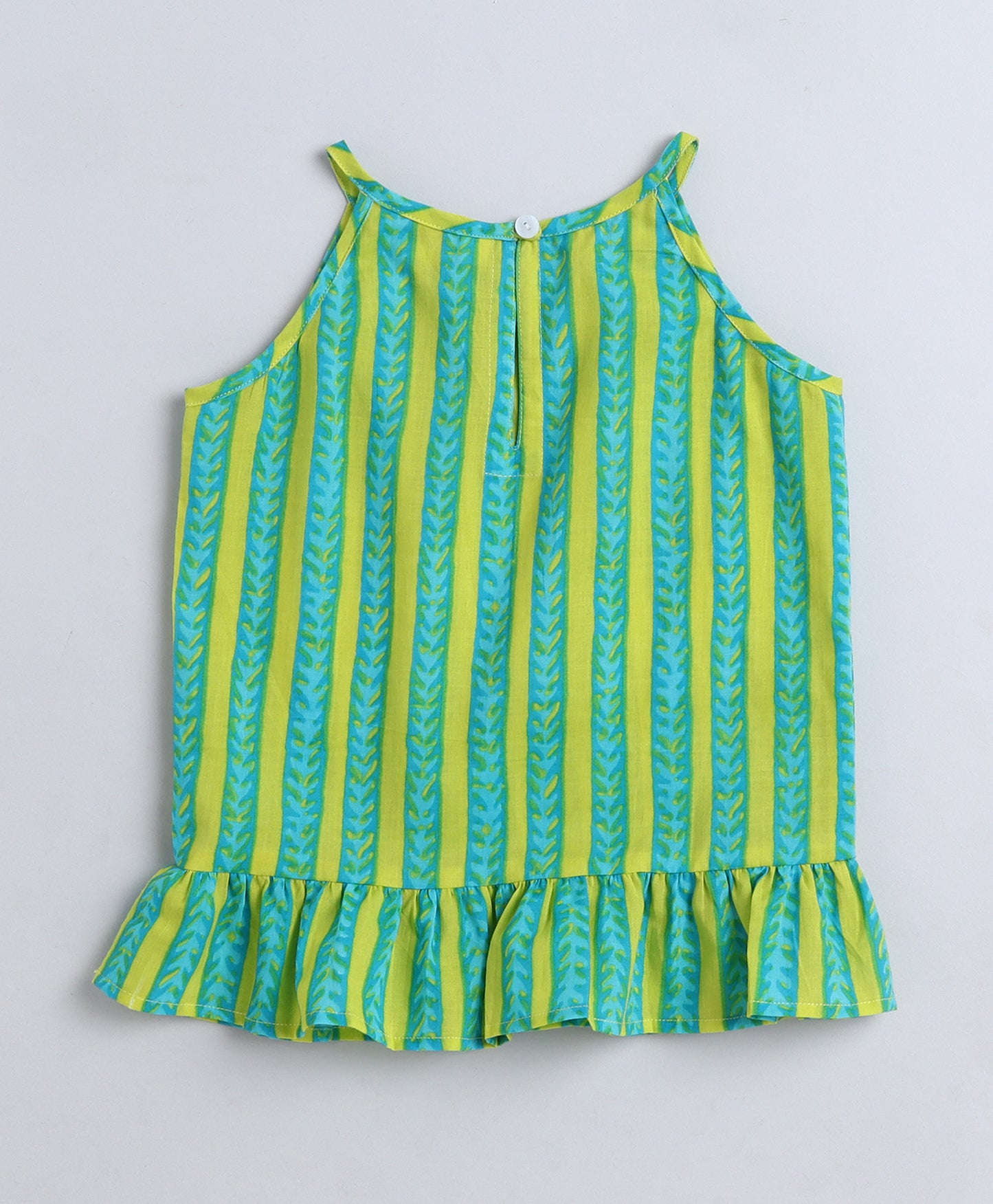 The Magic Wand Cotton Woven Incut Stripe Printed Top  Green
