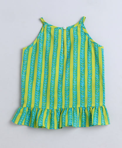The Magic Wand Cotton Woven Incut Stripe Printed Top  Green