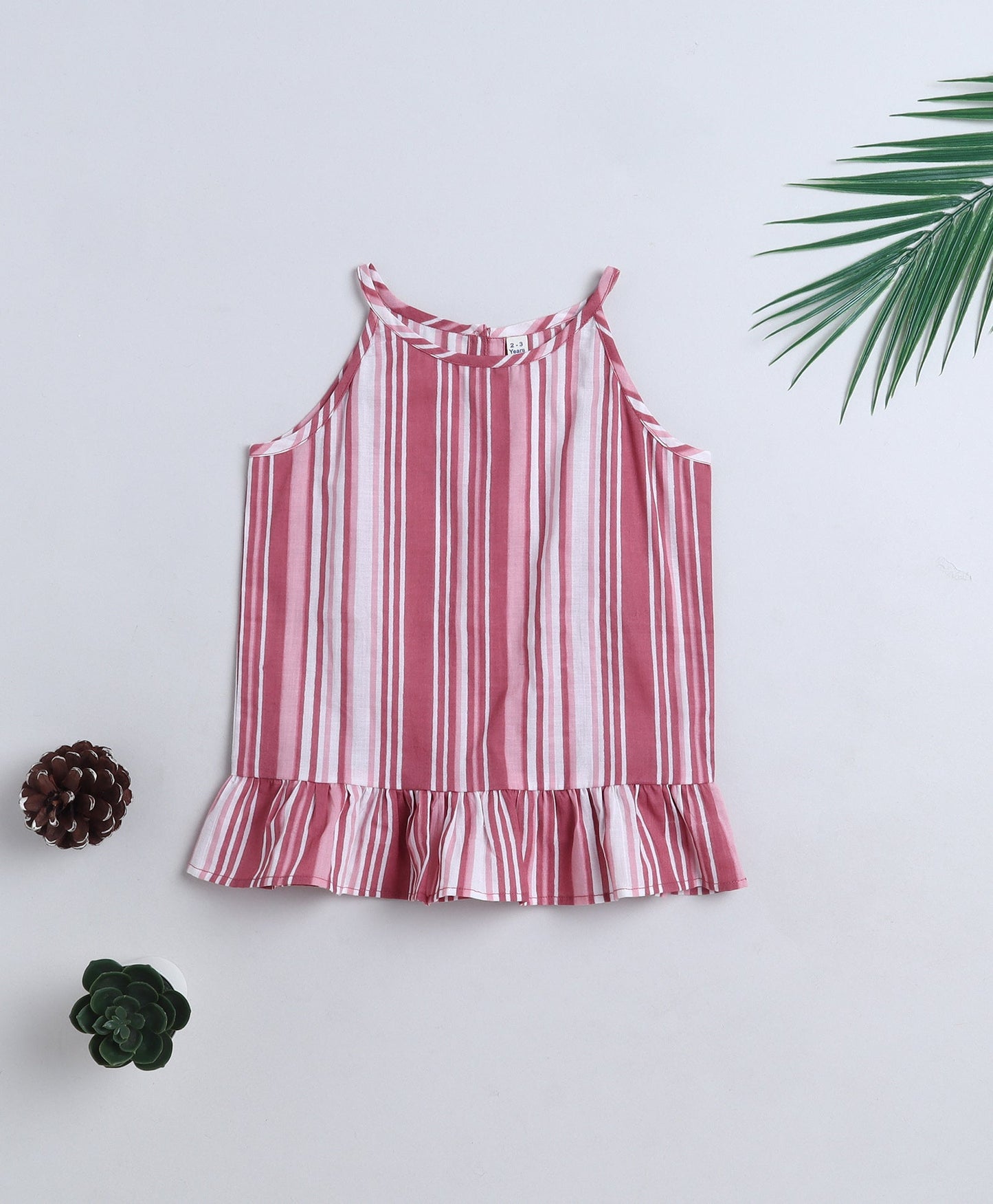 Cotton Woven Incut Stripe Printed Top - Pink