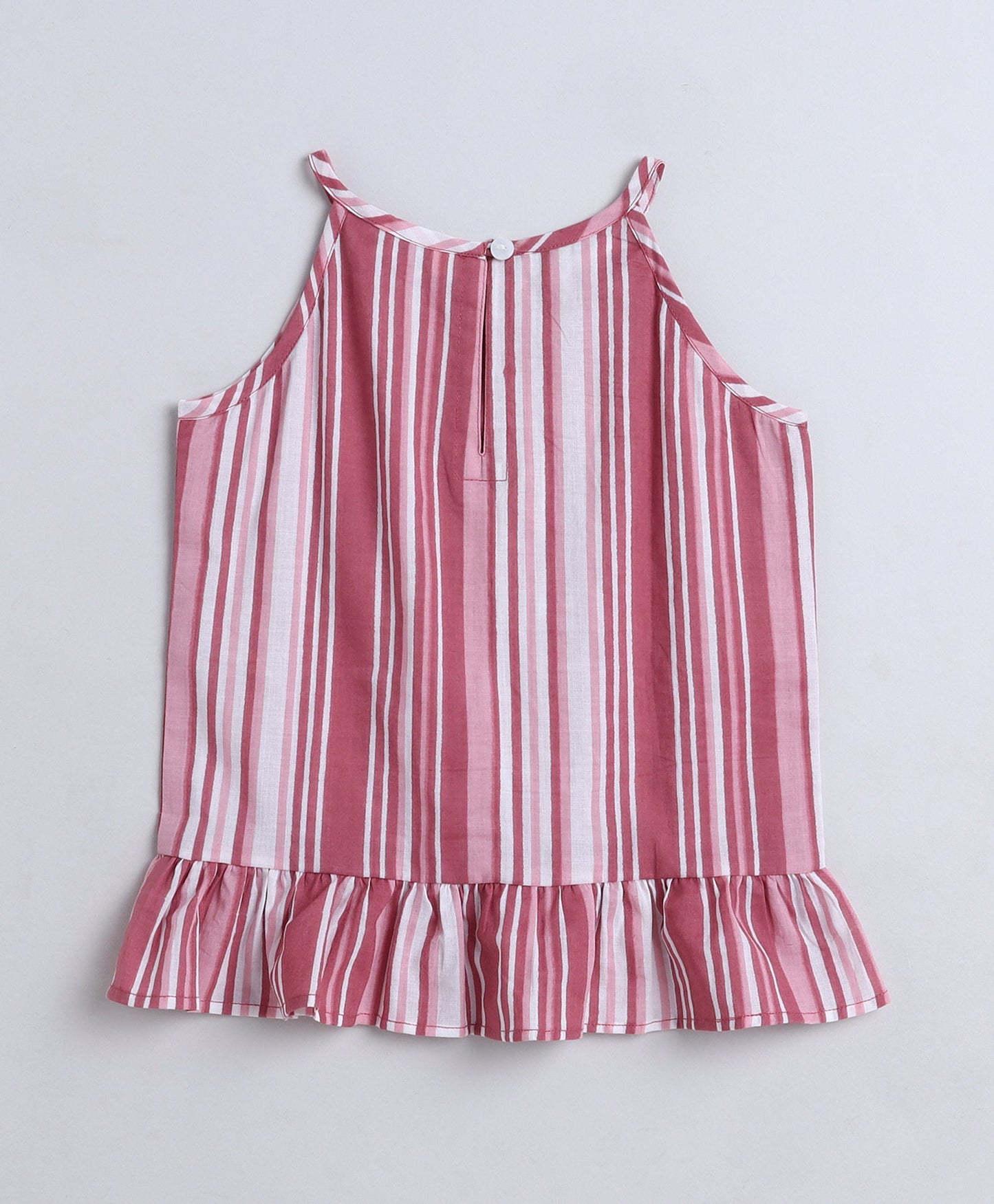 Cotton Woven Incut Stripe Printed Top - Pink