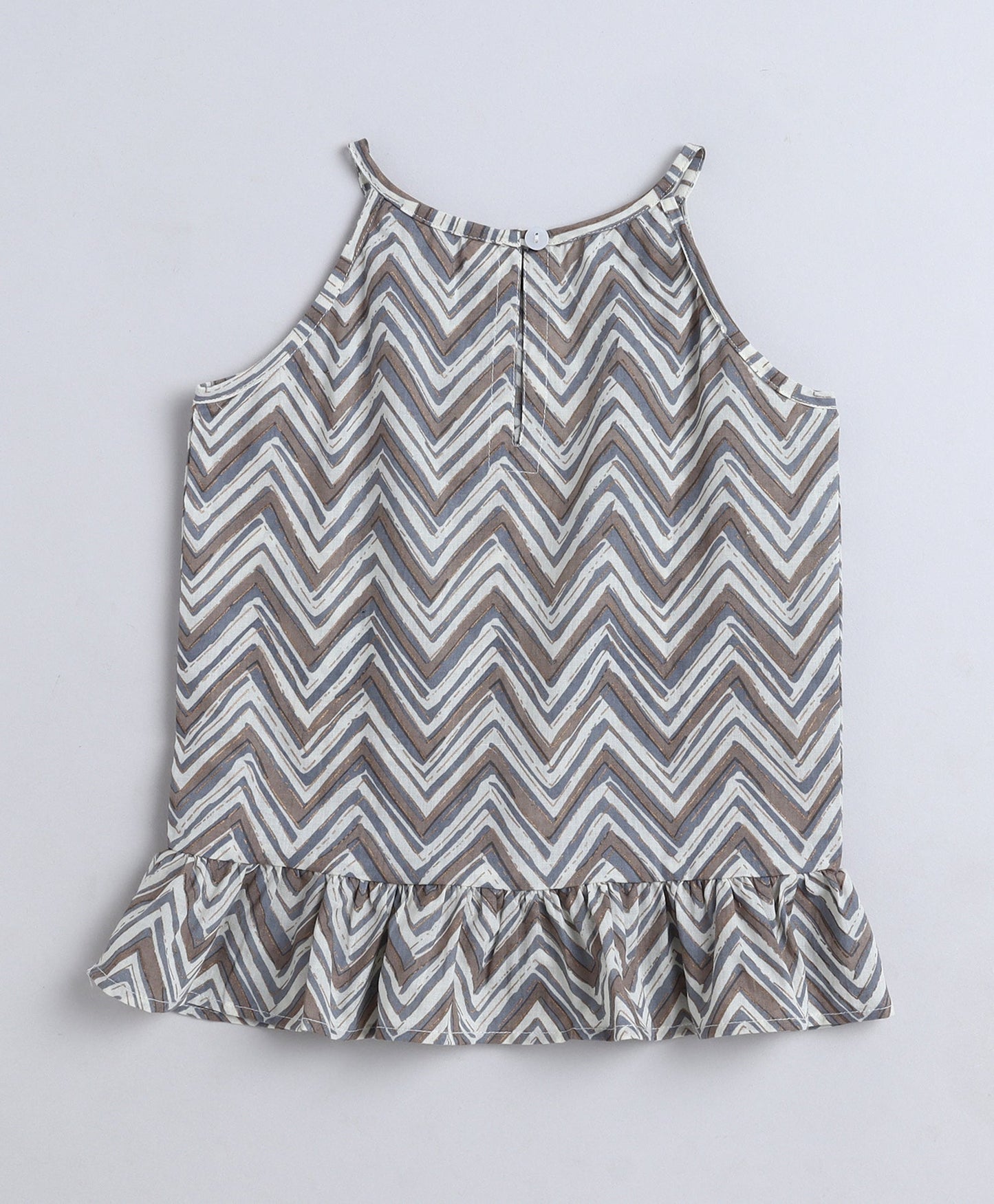 Cotton Woven Incut Zig Zag Printed Top - Grey