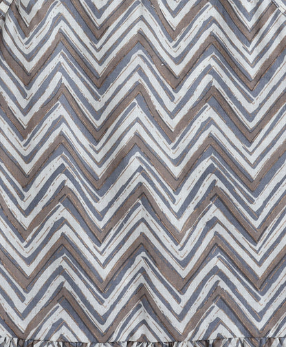 Cotton Woven Incut Zig Zag Printed Top - Grey