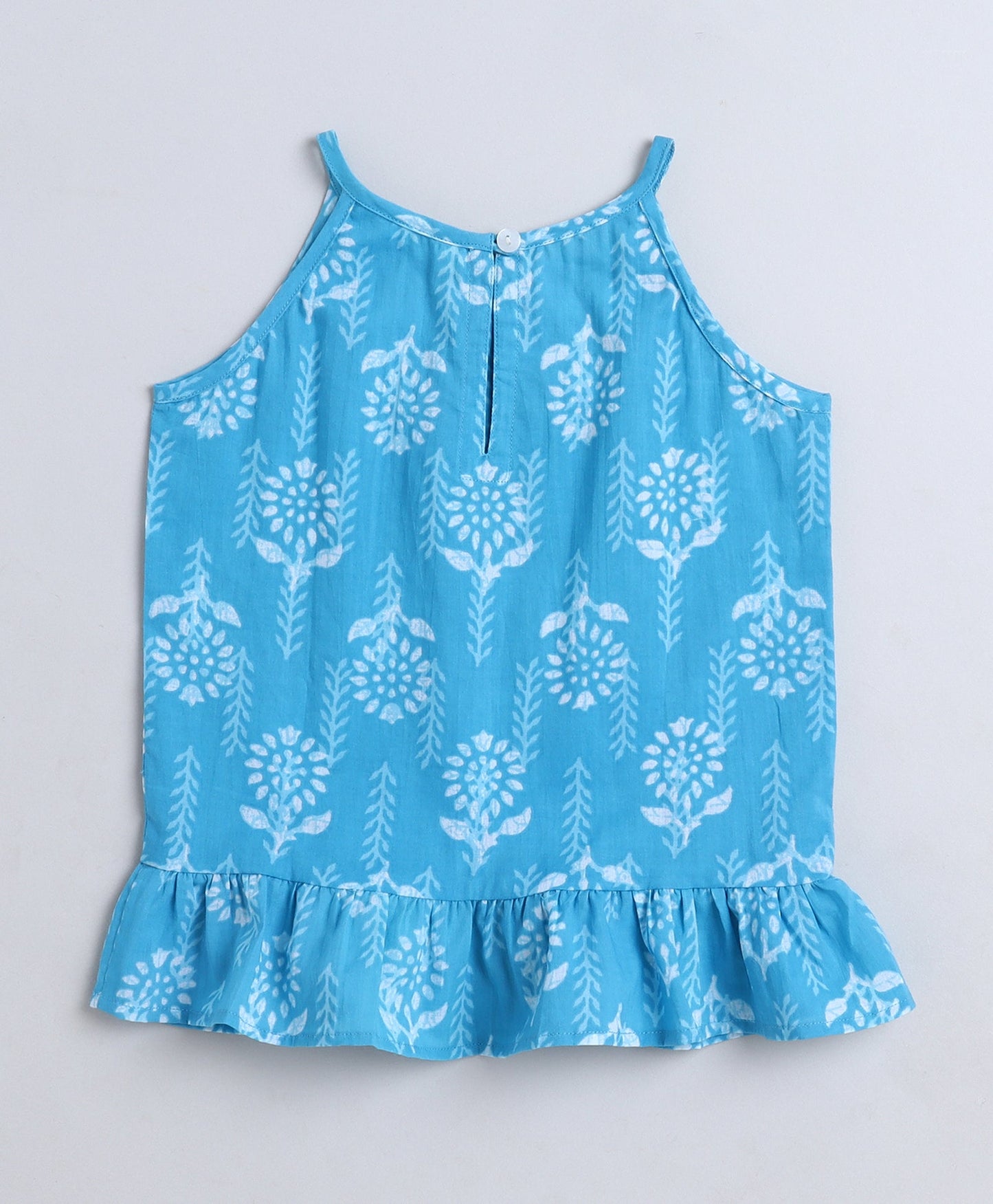 Cotton Woven Incut Floral Printed Top - Blue