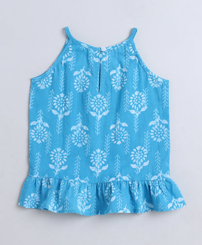 Cotton Woven Incut Floral Printed Top - Blue