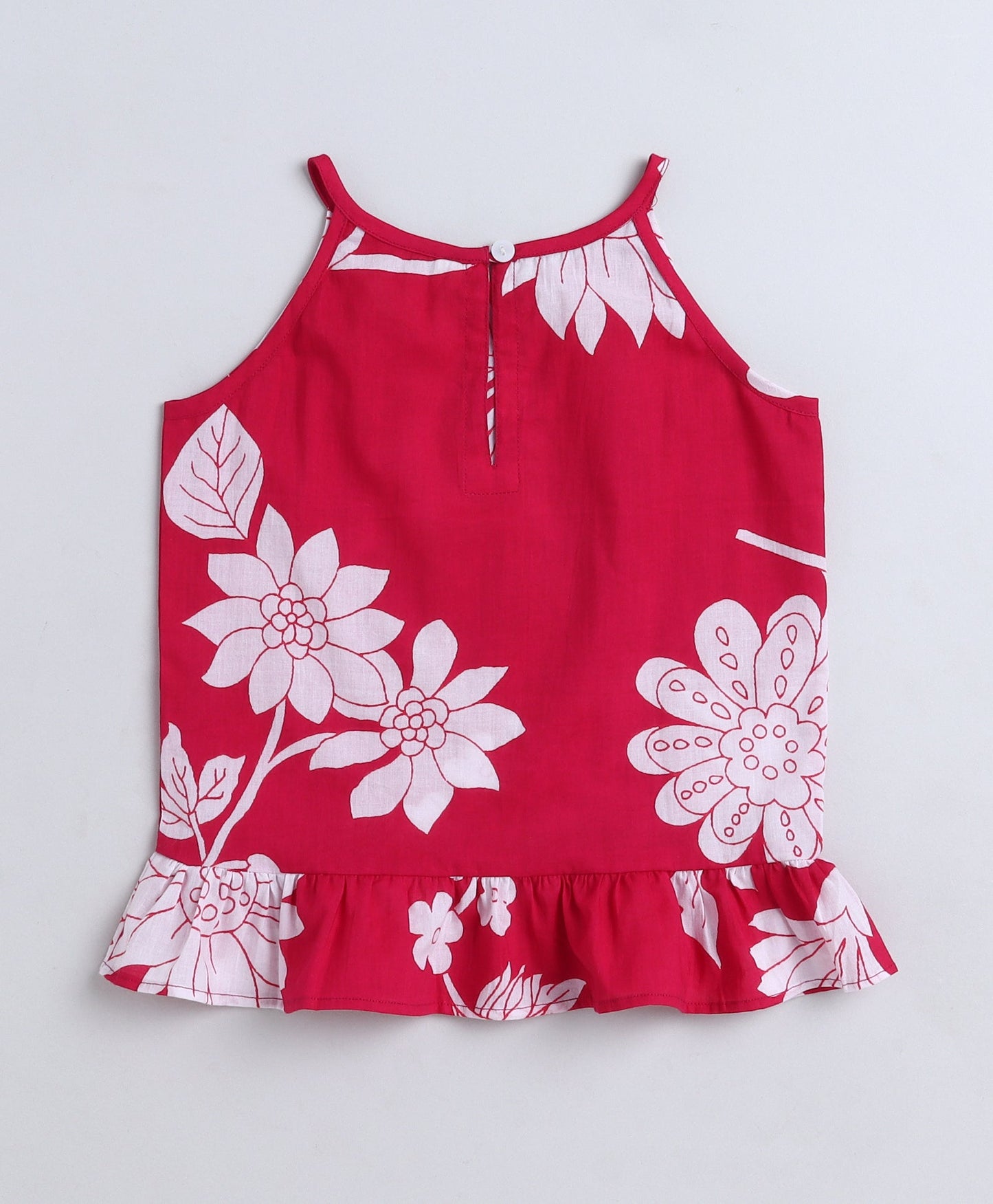 Cotton Woven Incut Floral Printed Top - Fuchsia