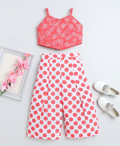 Woven Singlet Polka Dots Printed Top and Co-Ordinating Palazzo Set- Peach