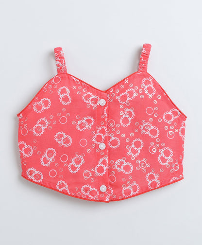 Woven Singlet Polka Dots Printed Top and Co-Ordinating Palazzo Set- Peach