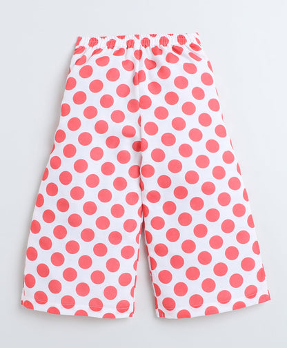 Woven Singlet Polka Dots Printed Top and Co-Ordinating Palazzo Set- Peach