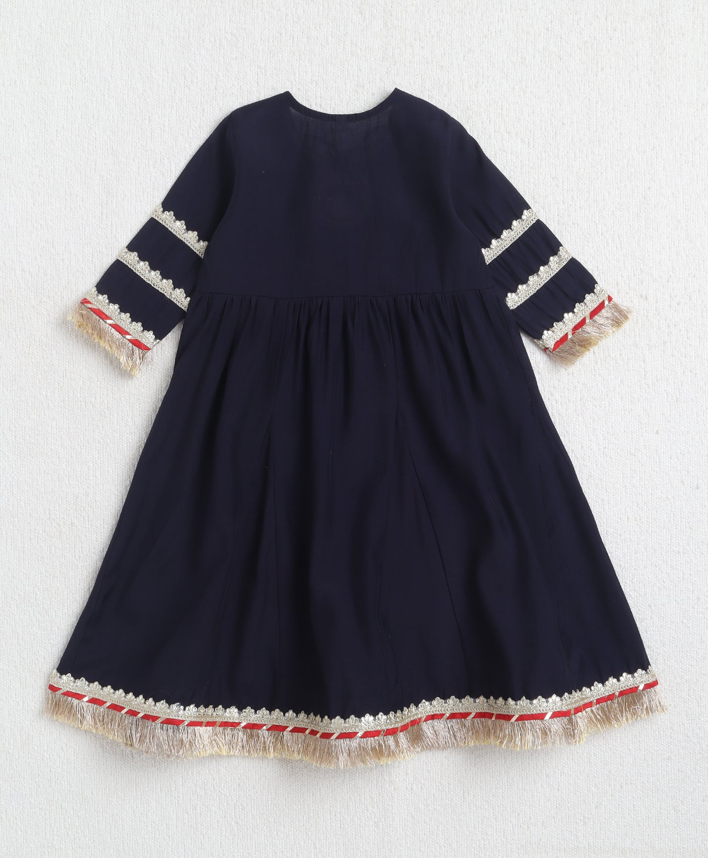 The Magic Wand Woven Three Fourth Sleeves Laced Anarkali Kurta Pant Set With Dupatta - Navy Blue
