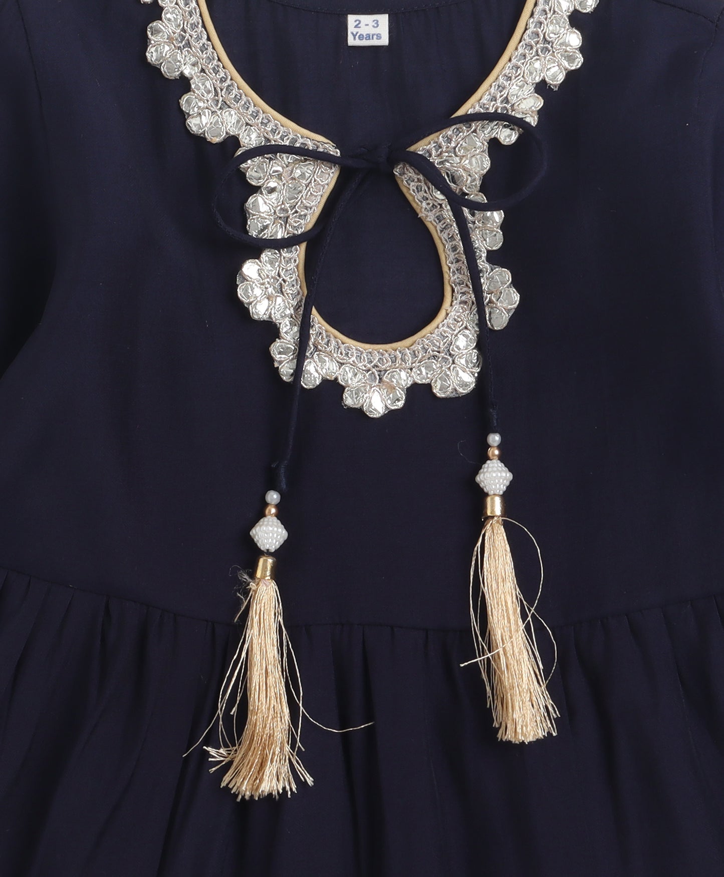 The Magic Wand Woven Three Fourth Sleeves Laced Anarkali Kurta Pant Set With Dupatta - Navy Blue