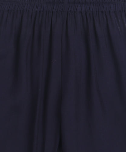 The Magic Wand Woven Three Fourth Sleeves Laced Anarkali Kurta Pant Set With Dupatta - Navy Blue