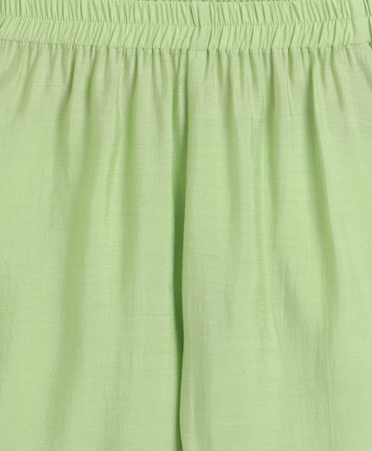 The Magic Wand Woven Three Fourth Sleeves Laced Anarkali Kurta Pant Set With Dupatta - Green