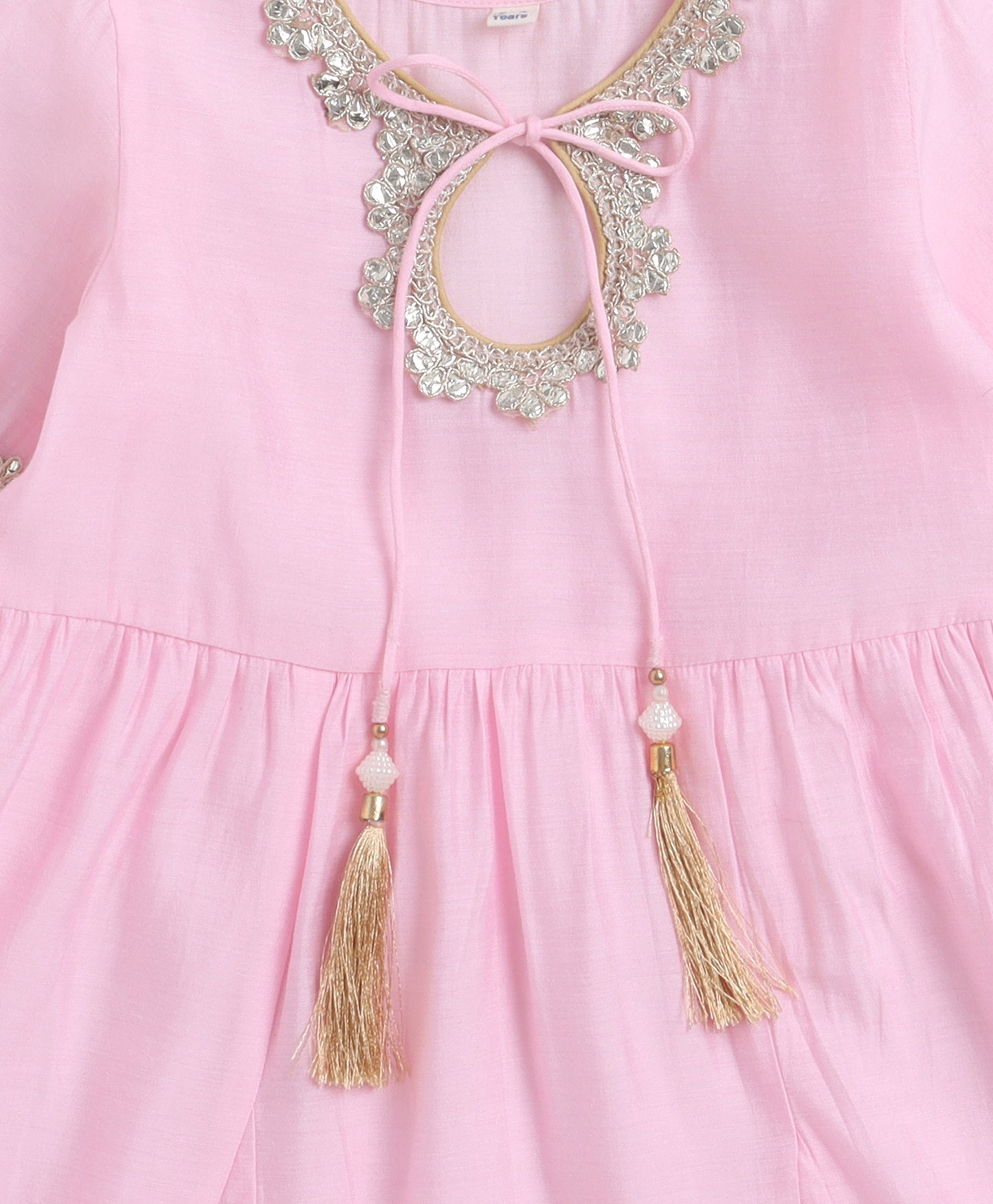 The Magic Wand Woven Three Fourth Sleeves Laced Anarkali Kurta Pant Set With Dupatta - Pink