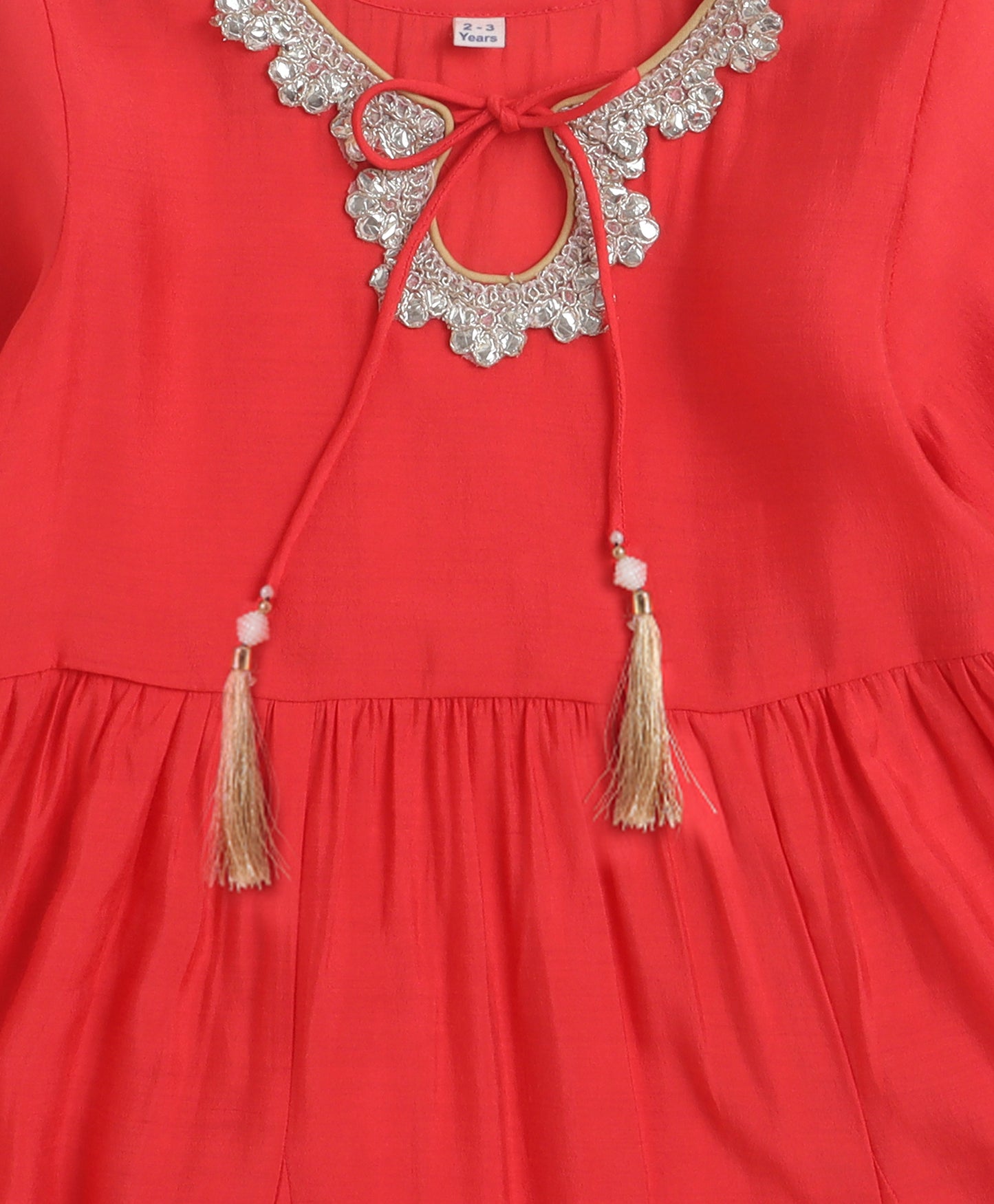 The Magic Wand Woven Three Fourth Sleeves Laced Anarkali Kurta Pant Set With Dupatta  - Coral