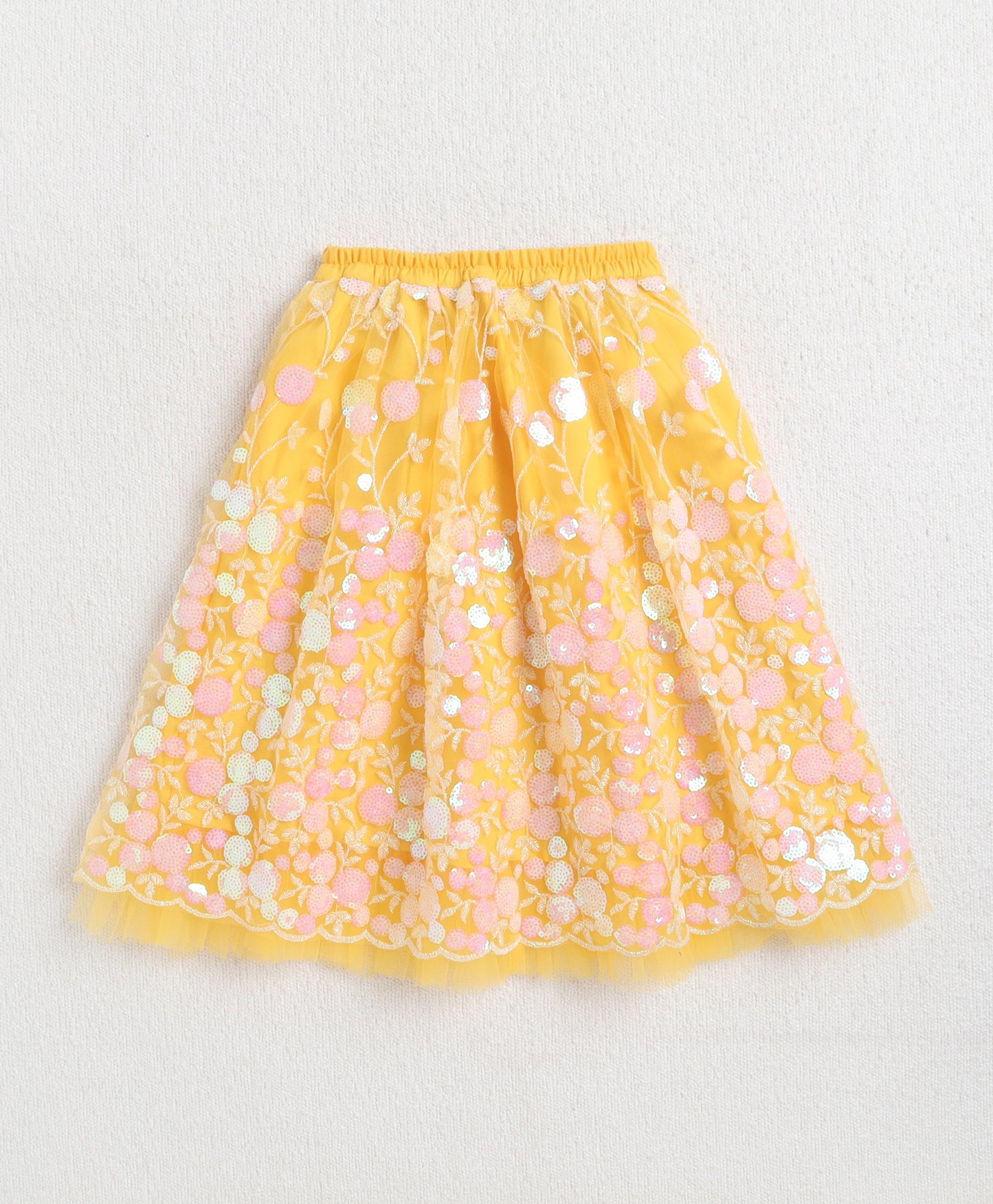 The Magic Wand Net Sequins Embroidered Sleeveless Top With Long Skirt And Dupatta Set - Yellow