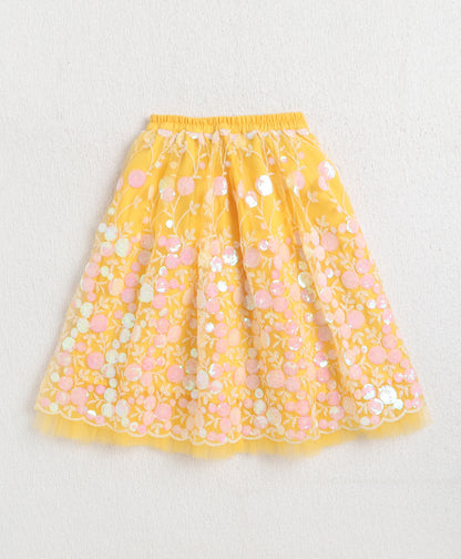 The Magic Wand Net Sequins Embroidered Sleeveless Top With Long Skirt And Dupatta Set - Yellow
