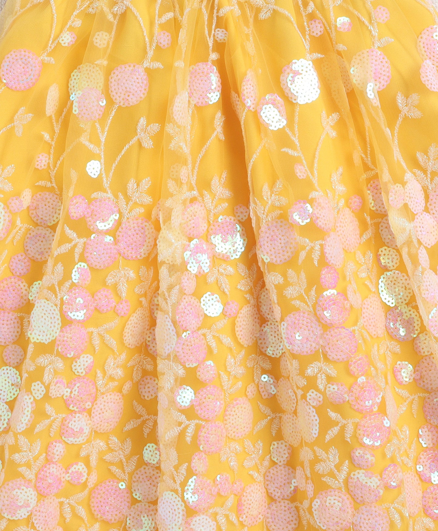 The Magic Wand Net Sequins Embroidered Sleeveless Top With Long Skirt And Dupatta Set - Yellow