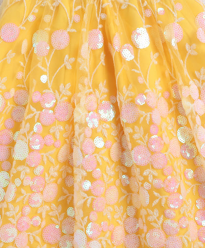The Magic Wand Net Sequins Embroidered Sleeveless Top With Long Skirt And Dupatta Set - Yellow