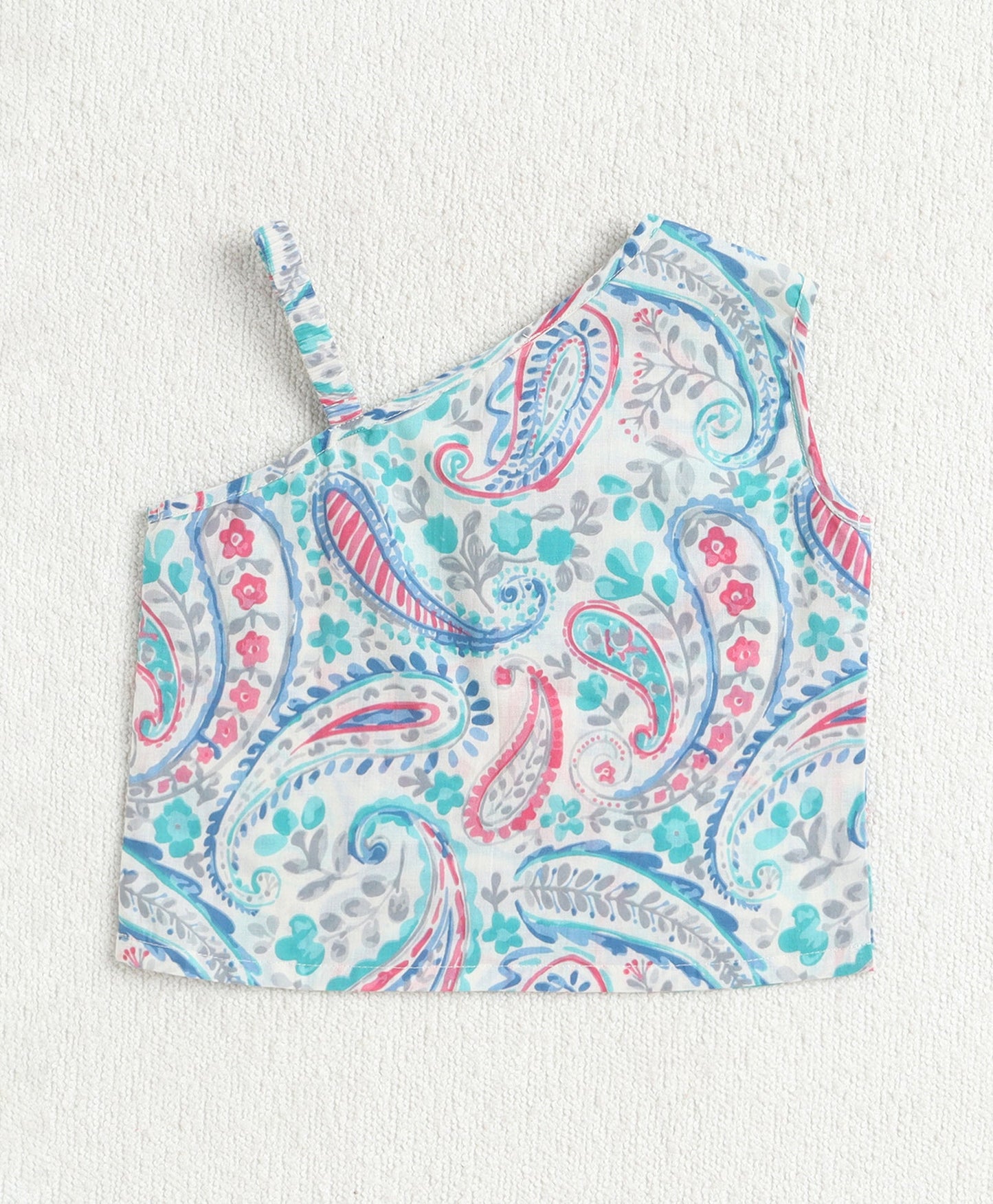 The Magic Wand Cotton Woven One Shoulder Printed Top And Palazzo Set - Blue