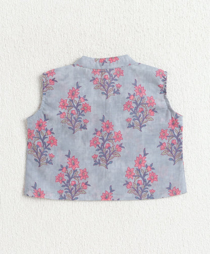 The Magic Wand Cotton Woven Sleeveless Floral Printed Top And Palazzo Set - Blue