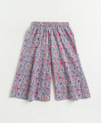 The Magic Wand Cotton Woven Sleeveless Floral Printed Top And Palazzo Set - Blue