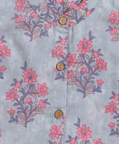 The Magic Wand Cotton Woven Sleeveless Floral Printed Top And Palazzo Set - Blue