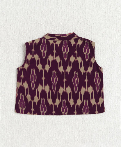 The Magic Wand Cotton Woven Sleeveless Ikat Printed Top And Palazzo Set - Purple