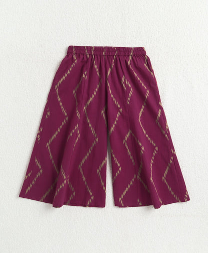 The Magic Wand Cotton Woven Sleeveless Ikat Printed Top And Palazzo Set - Purple