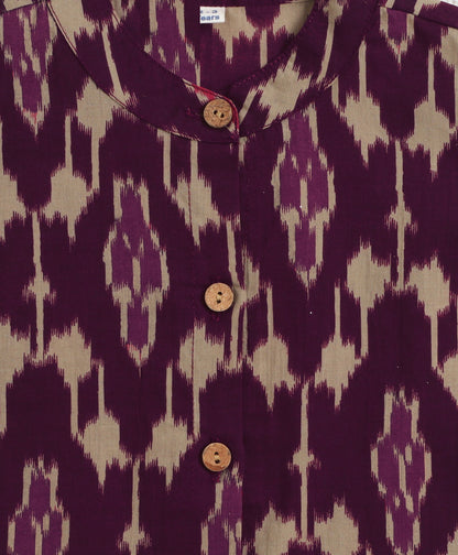The Magic Wand Cotton Woven Sleeveless Ikat Printed Top And Palazzo Set - Purple