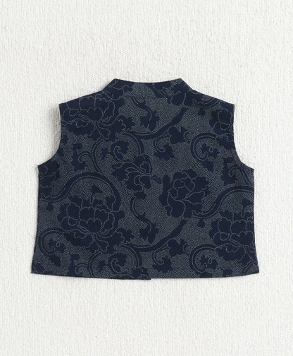 The Magic Wand Cotton Woven Sleeveless Floral Printed Top And Palazzo Set - Navy Blue