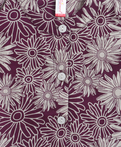 The Magic Wand Cotton Woven Frill Sleeves Printed Top And Palazzo Set - Wine
