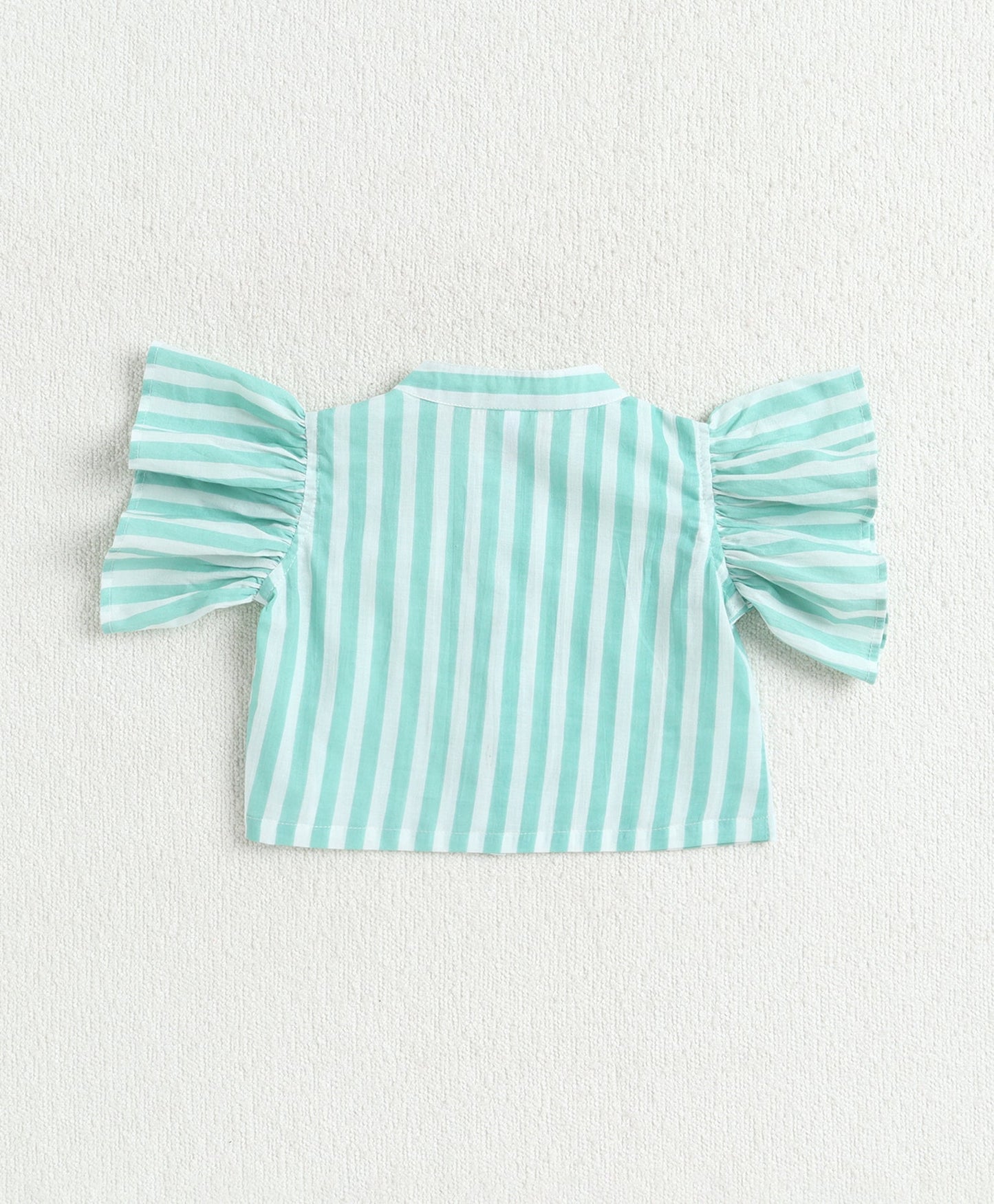 The Magic Wand Cotton Woven Frill Sleeves Stripes Printed Top And Palazzo Set - Green