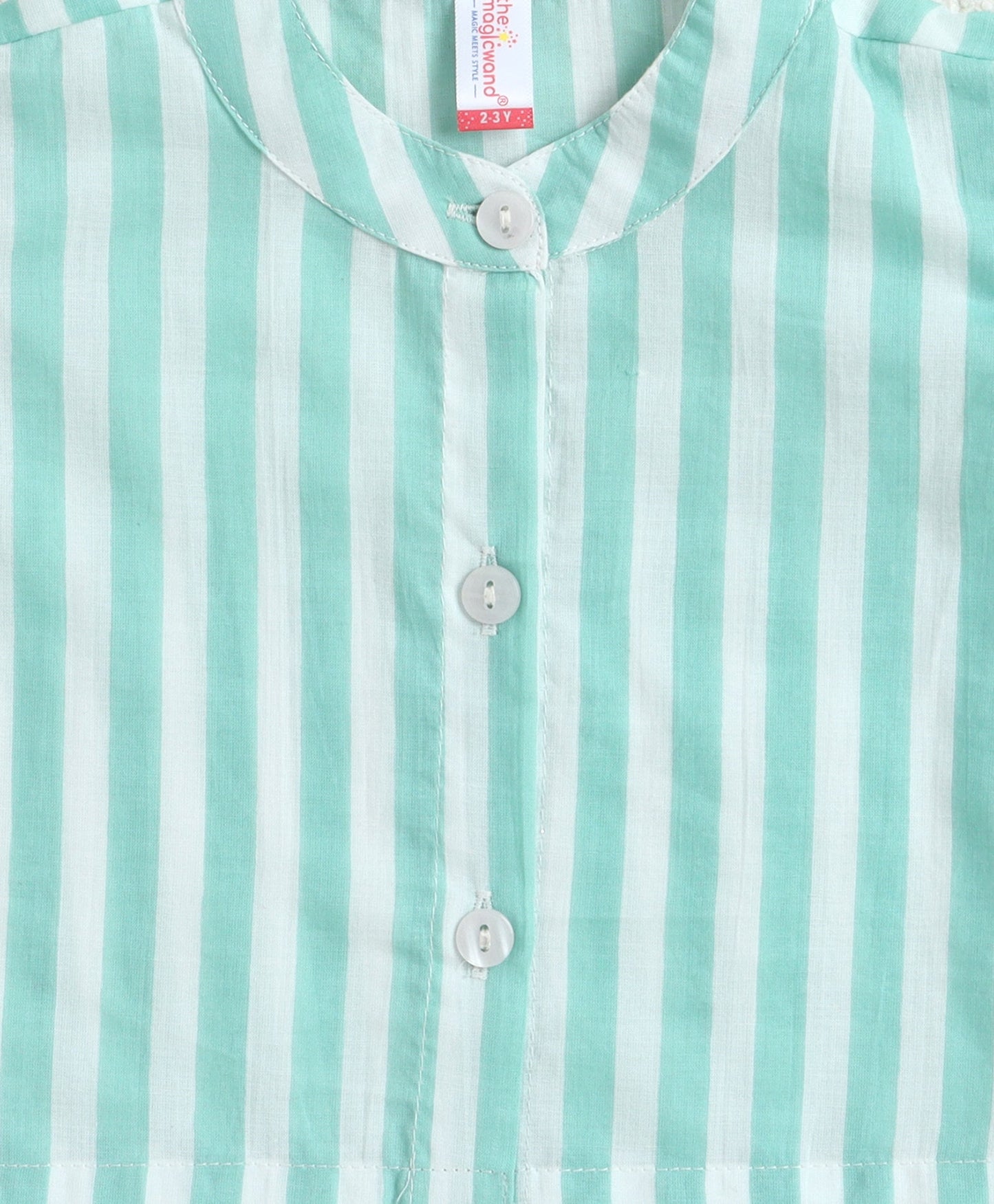 The Magic Wand Cotton Woven Frill Sleeves Stripes Printed Top And Palazzo Set - Green