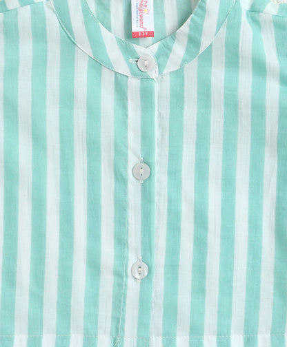 The Magic Wand Cotton Woven Frill Sleeves Stripes Printed Top And Palazzo Set - Green
