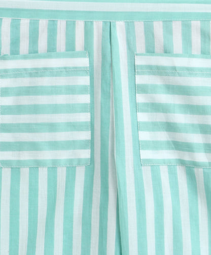 The Magic Wand Cotton Woven Frill Sleeves Stripes Printed Top And Palazzo Set - Green