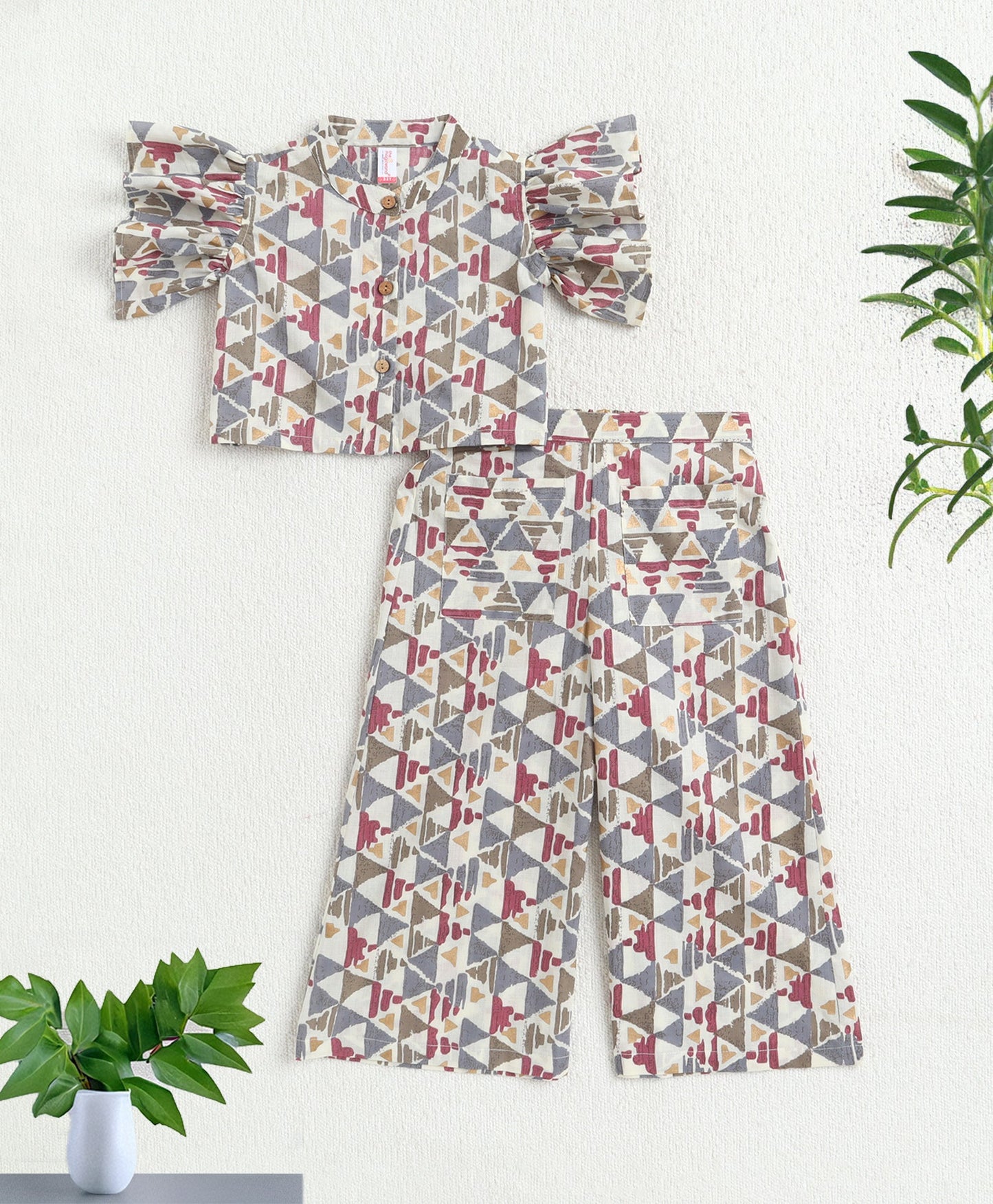 The Magic Wand Cotton Woven Flutter Sleeves Printed Top And Palazzo Set - Multi Color