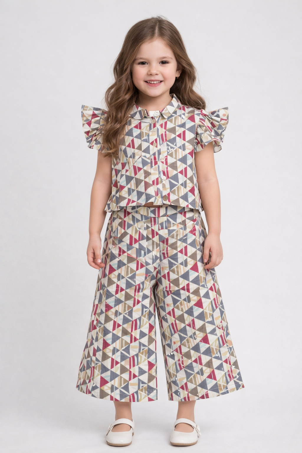 The Magic Wand Cotton Woven Flutter Sleeves Printed Top And Palazzo Set - Multi Color